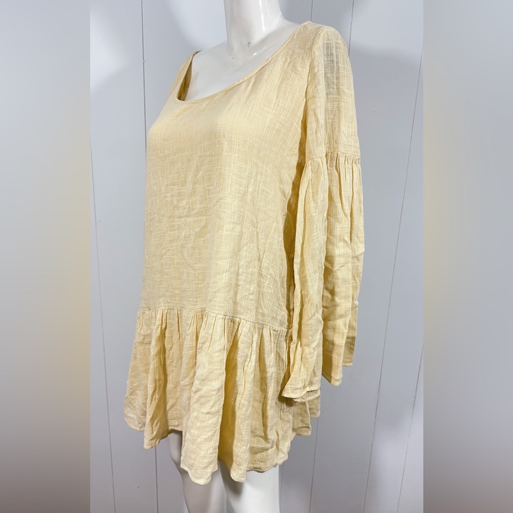 Free People Kyleigh Mini Boho Lined Dress Tunic Yellow Long Bell Sleeve - Picture 6 of 16